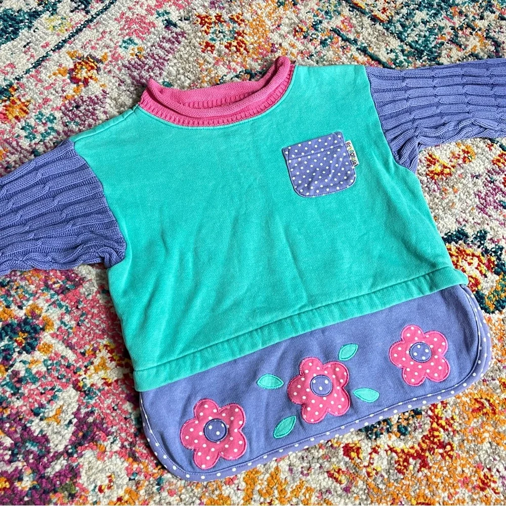 Gymboree Retro Vintage 90s Pink and Turquoise Kids' Colorblock Sweater 4T - Picture 3 of 10